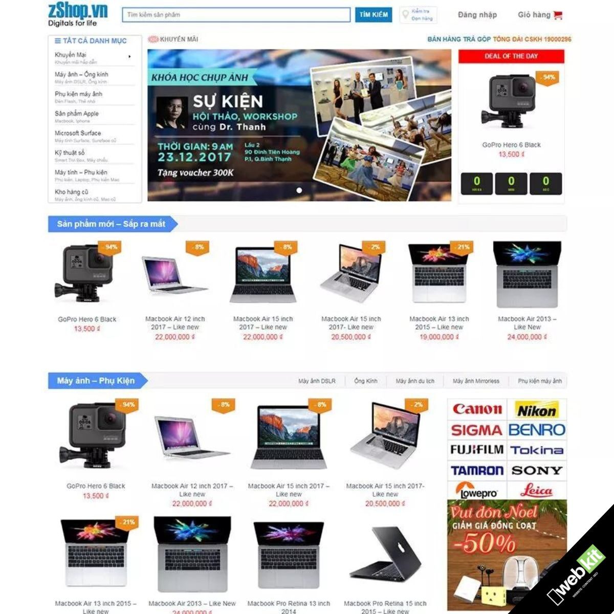 Thiết kế website bán đồ máy ảnh, ống kính, máy tính như Zshop - WebKit 5539