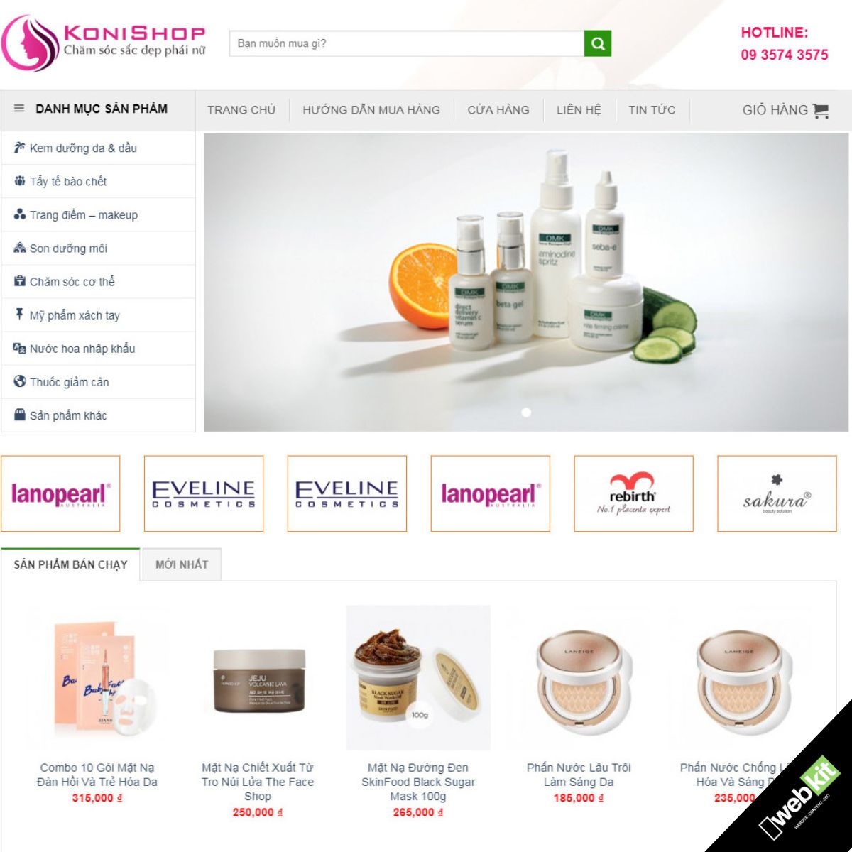 Thiết kế website bán mỹ phẩm chăm sóc da tóc, trang điểm các loại online - WebKit 5518