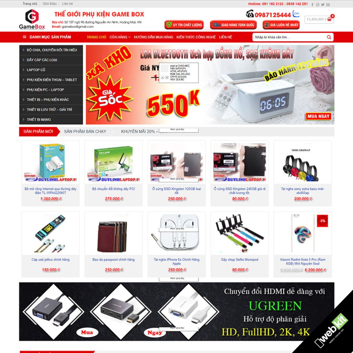 Thiết kế website bán thiết bị phụ kiện máy tính, phụ kiện game box -WebKit 9388