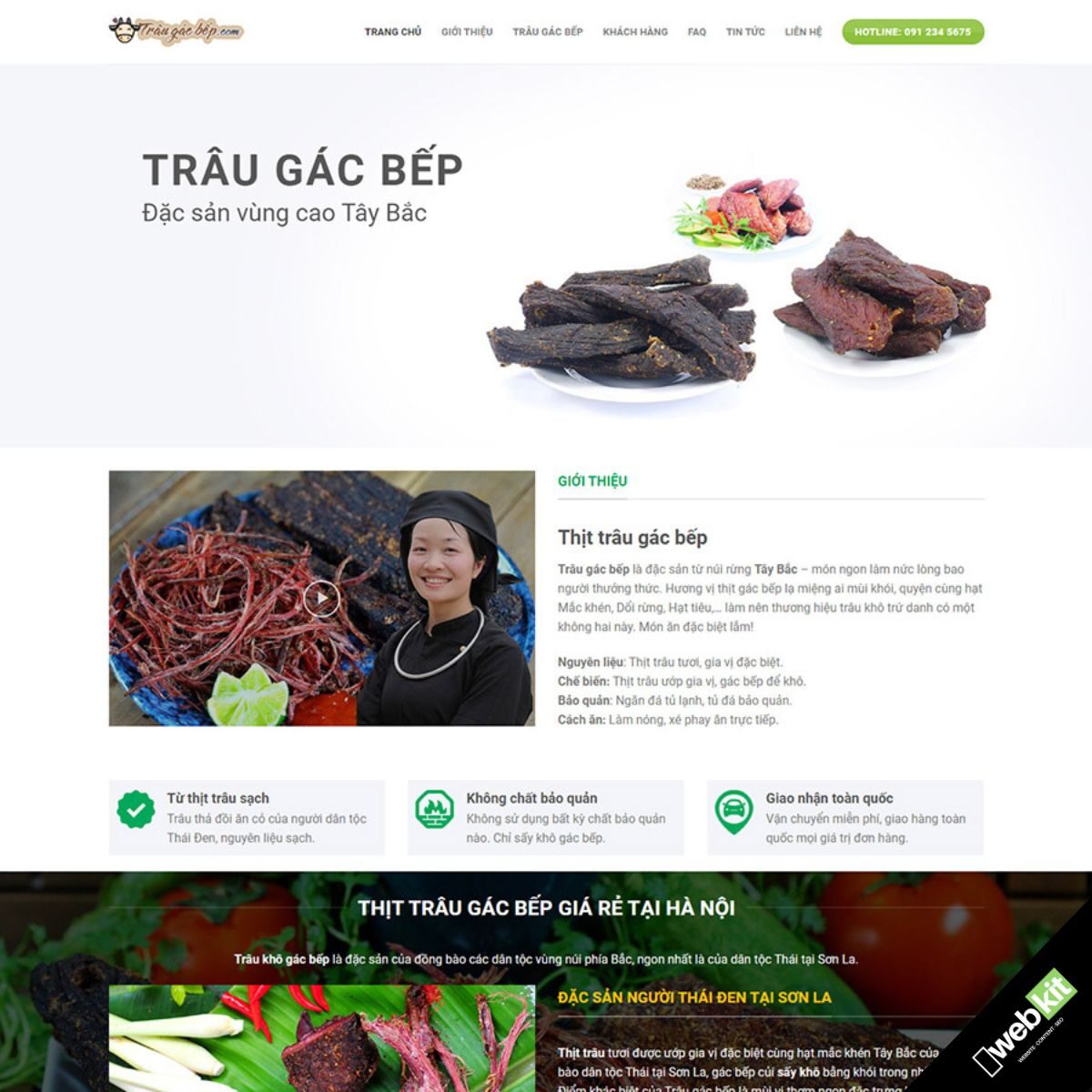 Thiết kế website bán thịt trâu gác bếp, đồ ăn quà tặng - WebKit 11075