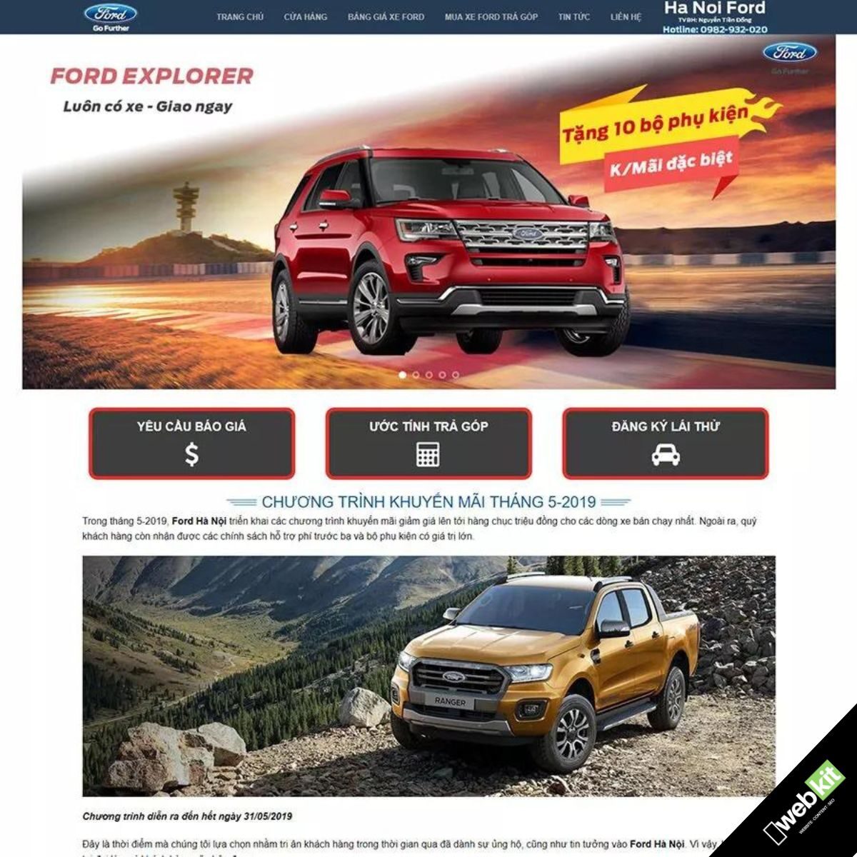 Thiết kế website bán xe ô tô chuẩn SEO, tích hợp form nhận báo giá - WebKit 6879