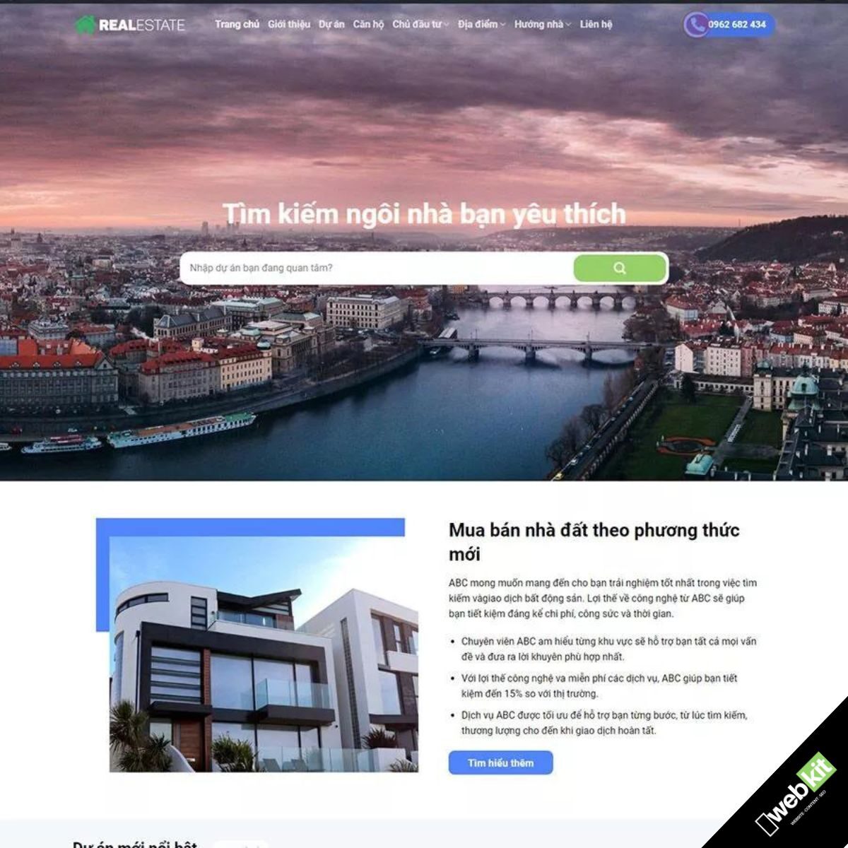 Thiết kế website bất động sản đẹp, giúp khách tìm kiếm ngôi nhà yêu thích - WebKit 10130