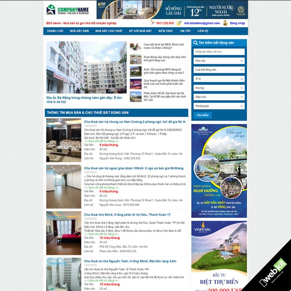 Thiết kế website bất động sản như trang rao vặt - WebKit 7855
