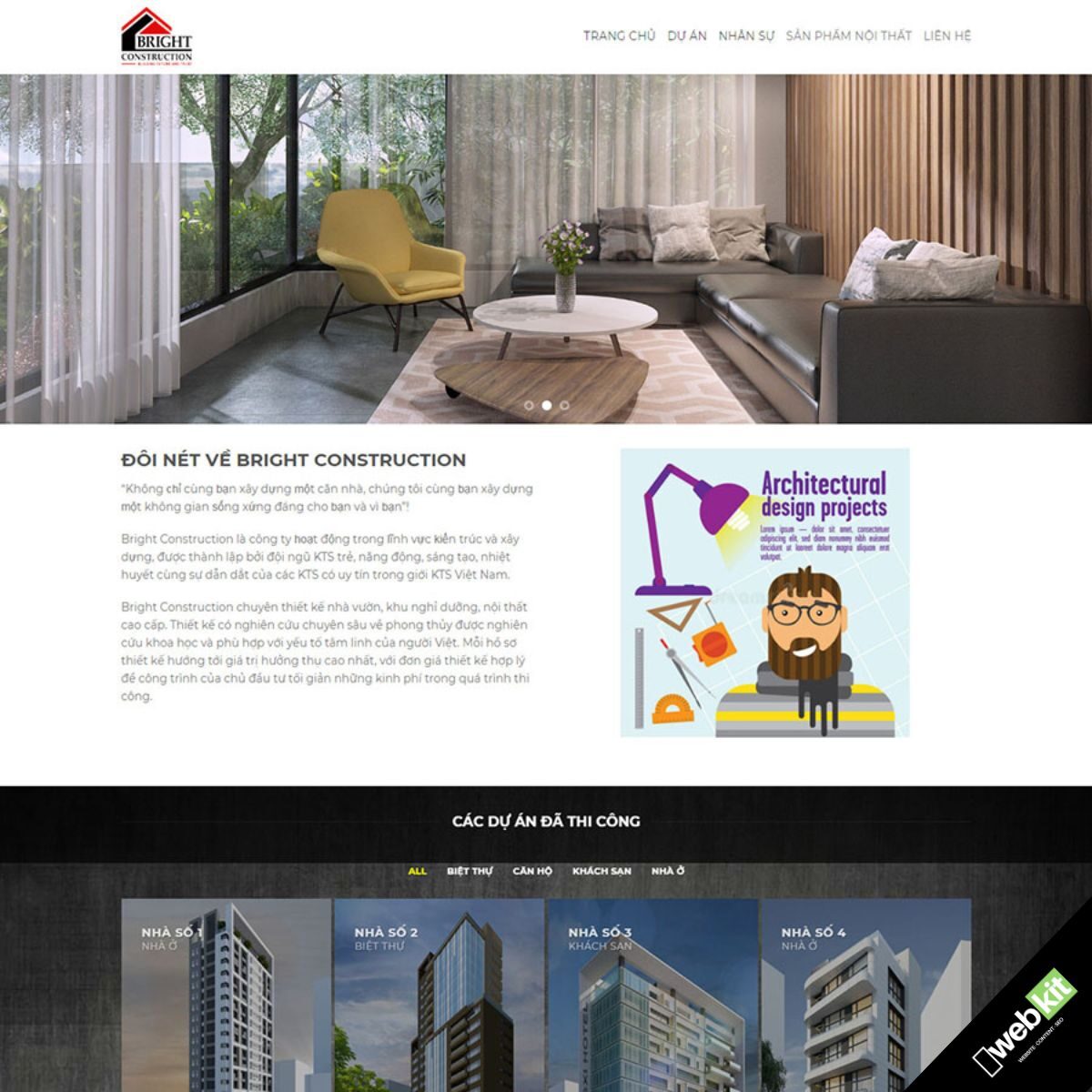 Thiết kế website công ty kiến trúc đầy đủ dự án nhà phố, chung cư, biệt thự - WebKit 5543