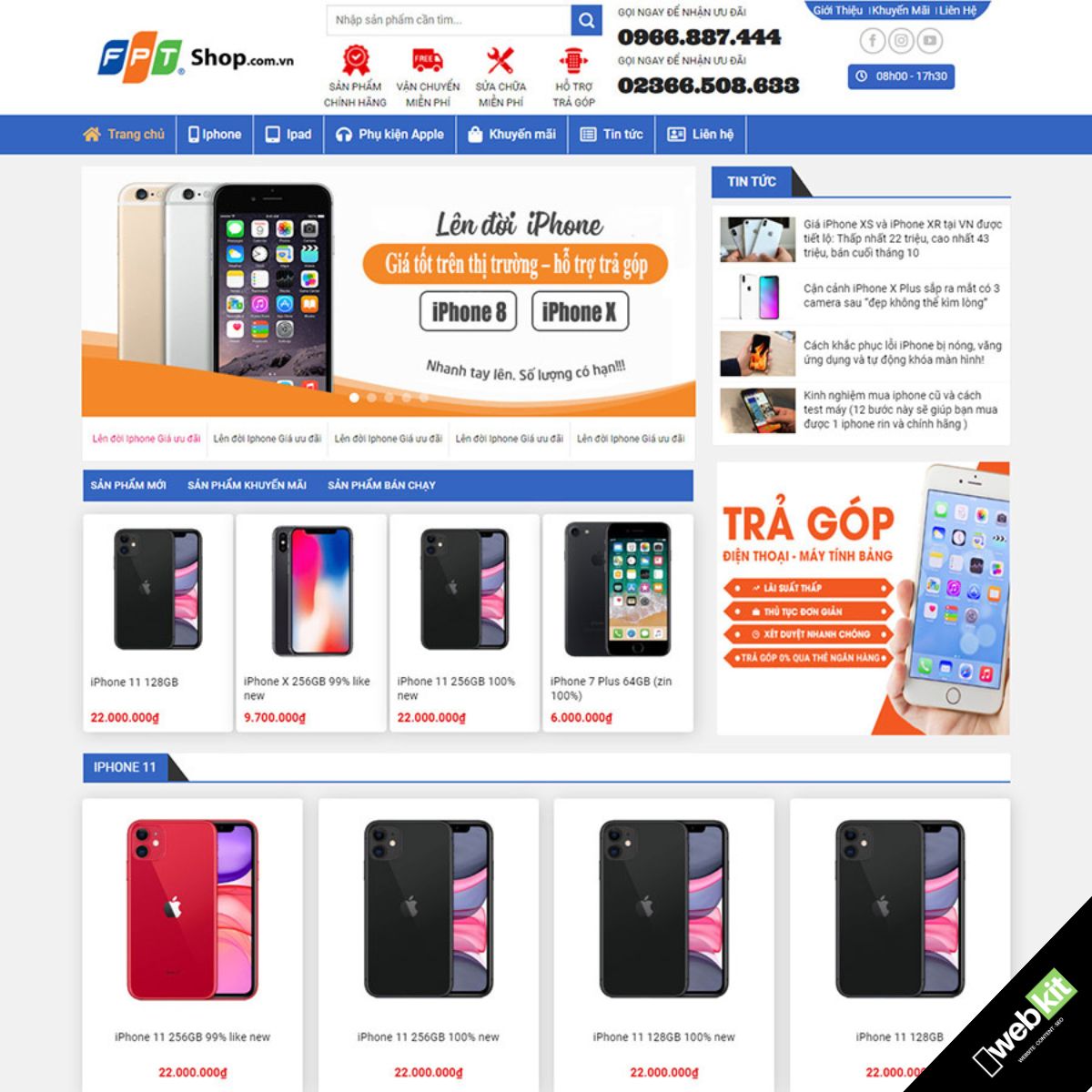 Thiết kế website cửa hàng bán điện thoại, phụ kiện điện thoại chuẩn SEO - WebKit 9702