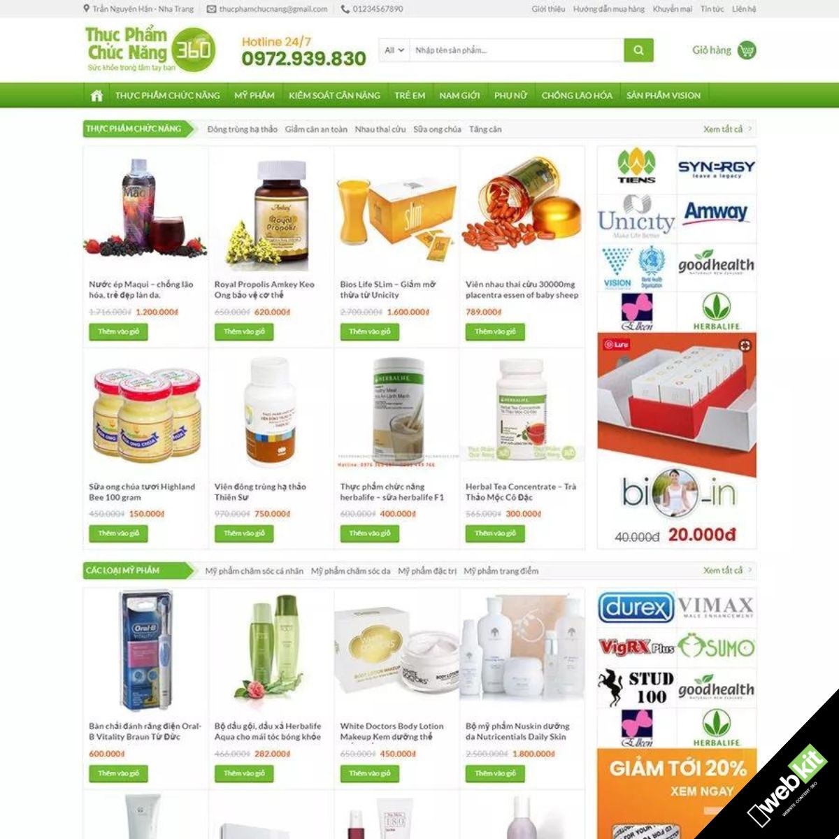 Thiết kế website cửa hàng bán thực phẩm chức năng, mỹ phẩm làm đẹp - WebKit 9090