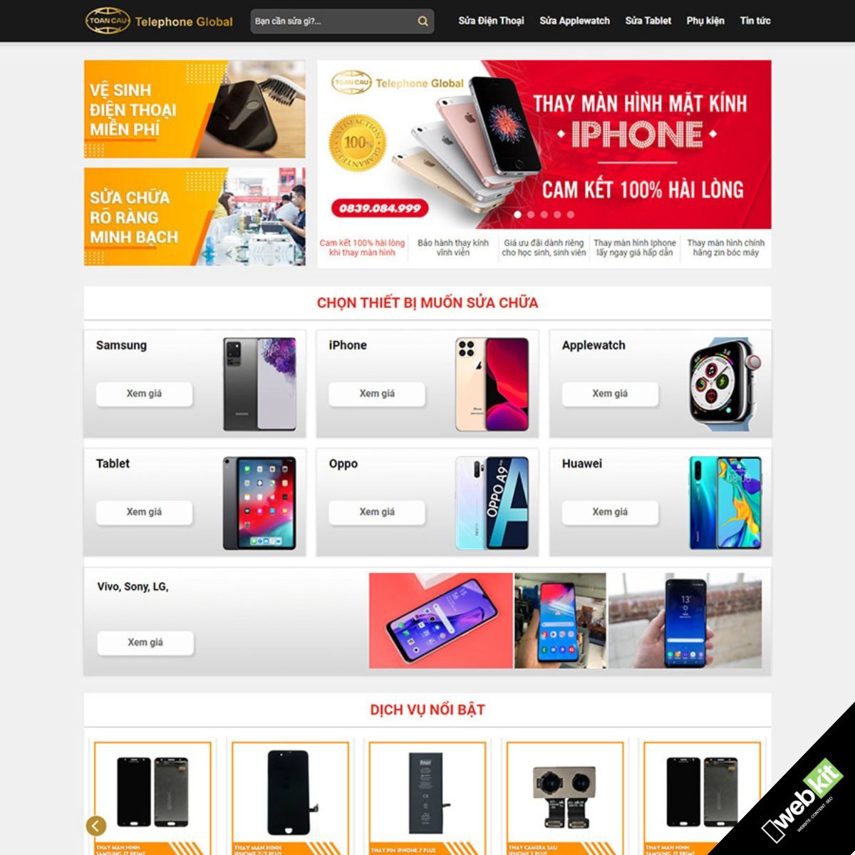 Thiết kế website cửa hàng sửa điện thoại di động - WebKit 11037