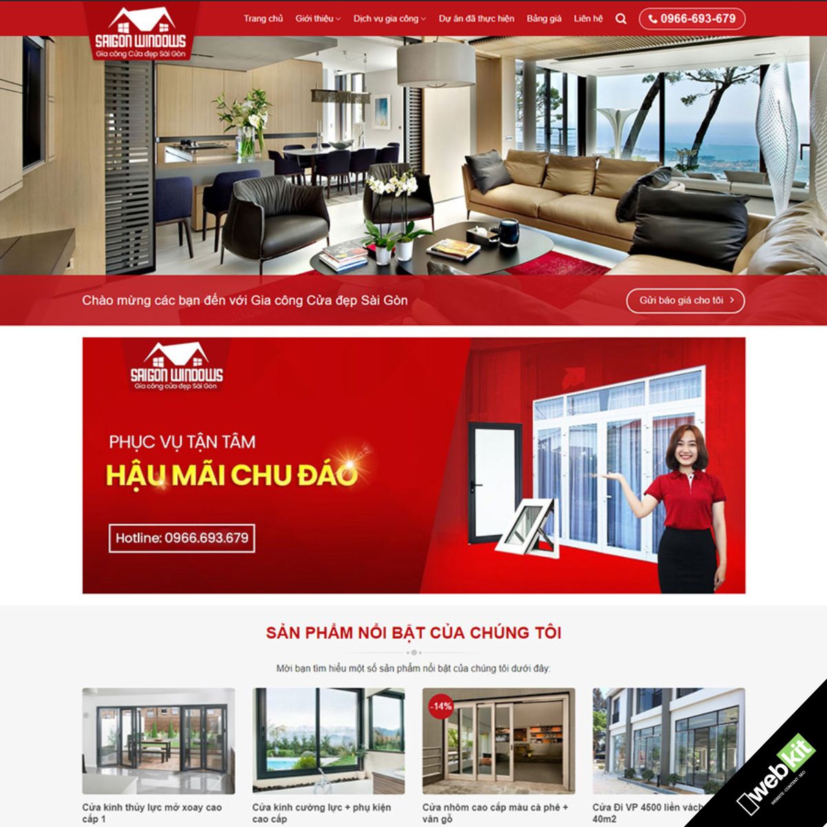 Thiết kế website dịch vụ bán cửa nhôm - WebKit 7024