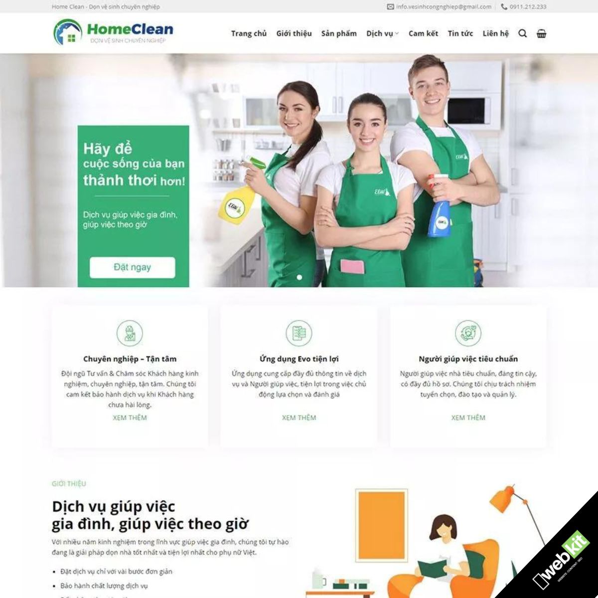 Thiết kế website dịch vụ vệ sinh dọn nhà công nghiệp - WebKit 10001