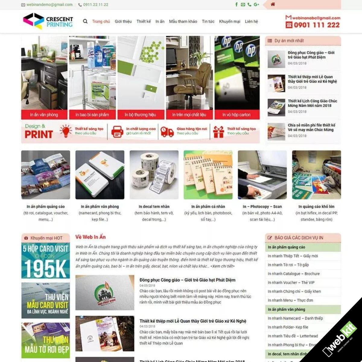 Thiết kế website doanh nghiệp in ấn, may đồng phục chuẩn SEO - WebKit 5601