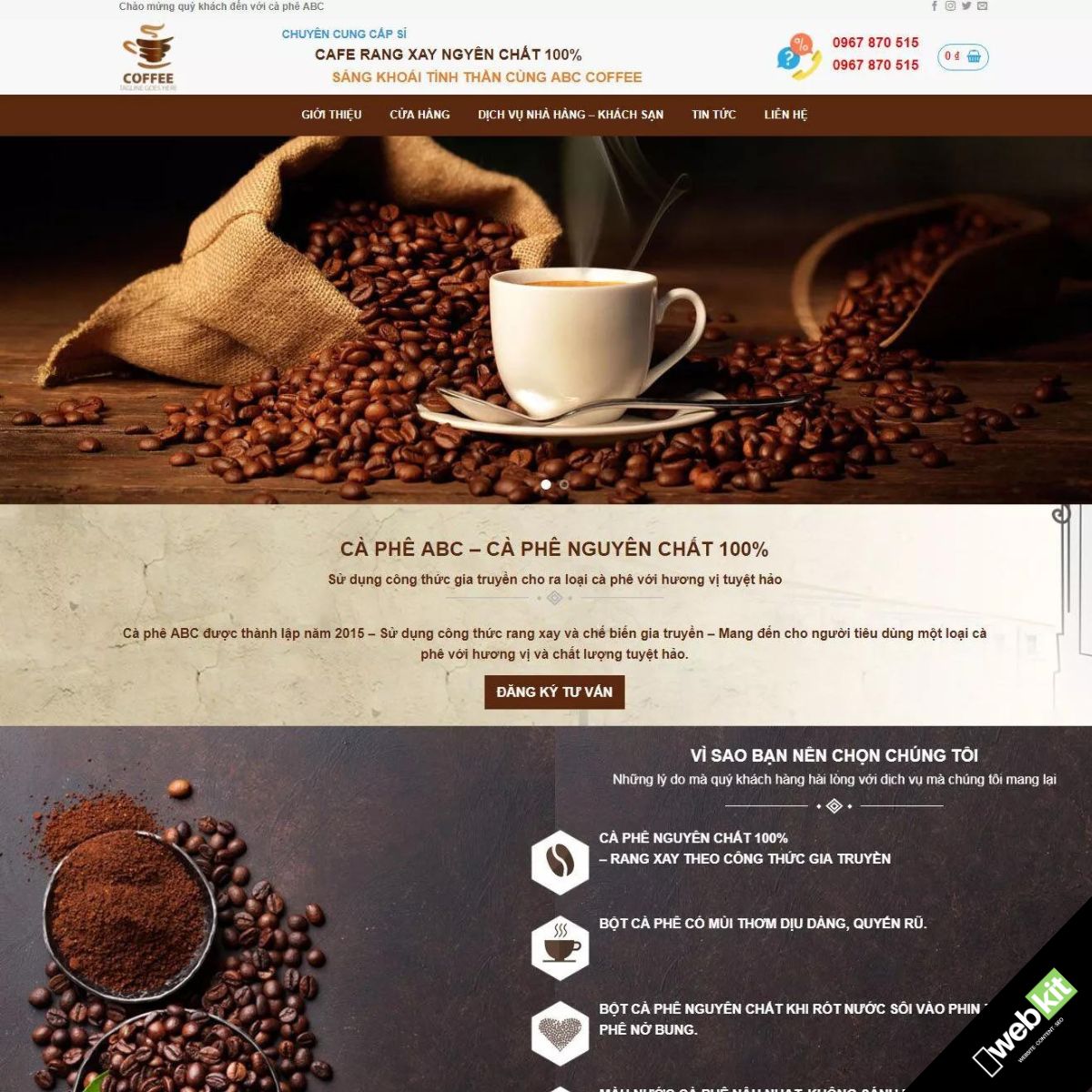 Thiết kế website giới thiệu bán cafe bột - WebKit 5520