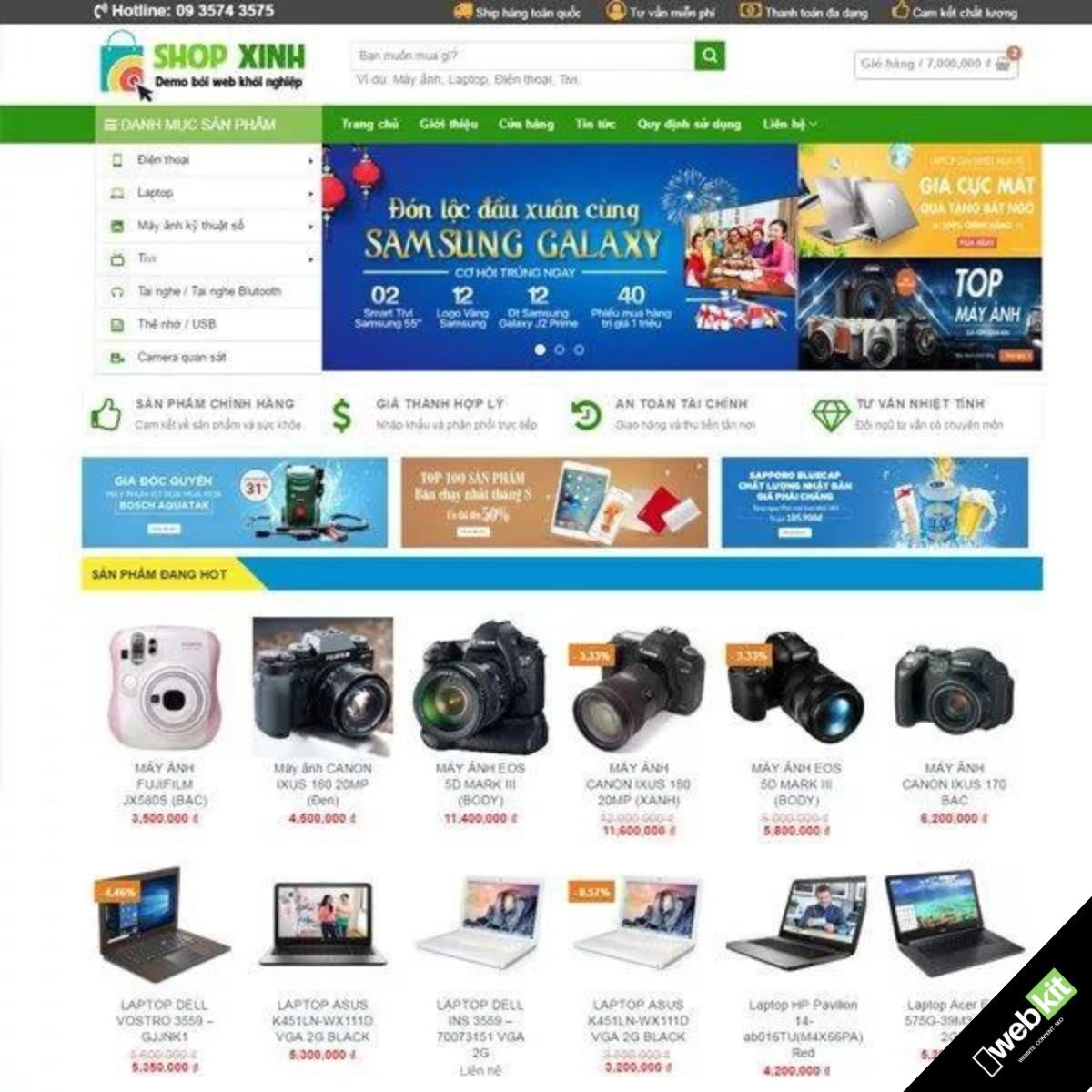 Thiết kế website shop bán điện thoại, máy ảnh, laptop đồ công nghệ - WebKit 5487