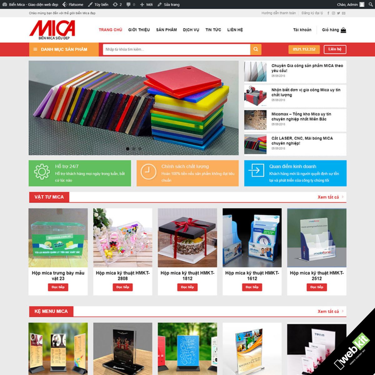 Thiết kế website shop bán mica làm biển menu, hộp mica - WebKit 6108