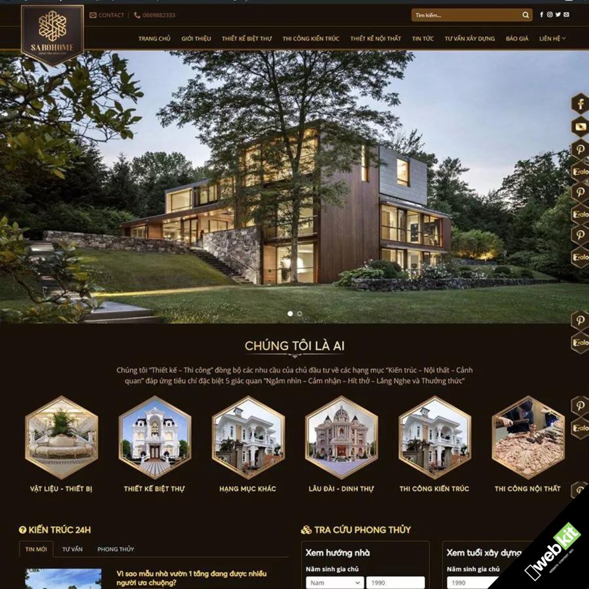 Thiết kế website thiết kế biệt thự, nhà phố và thi công nội thất đẹp cho gia đình - WebKit 10023